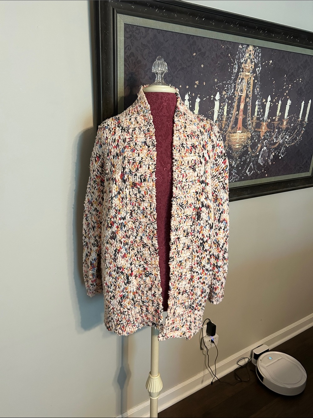 Anthropologie Multicolor Speckled Open-Front Knit Cardigan